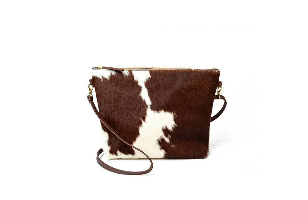 NEW PRIMECUT women's mini hobo shoulder bag in brown  white hair  on hide